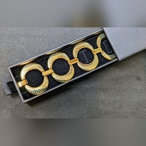 🔻Vintage Iconic Greek Key Meander Link Bracelet Gold Tone Stainless Steel New